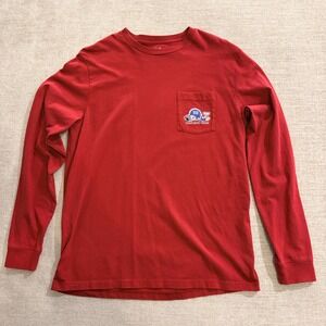NEW Vineyard Vines Christmas Red Long Sleeve Whale Football Graphic Tee Mens M